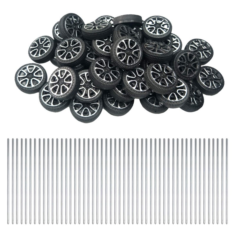 EUDAX 30mmx9mm Plastic Roll 2mm Dia Shaft Toys Wheel and 2mmx100mm STEM Shaft Round Rod Axles for DIY Toy RC Car Truck Boat Helicopter Model Part (100 Pcs) - Image 1